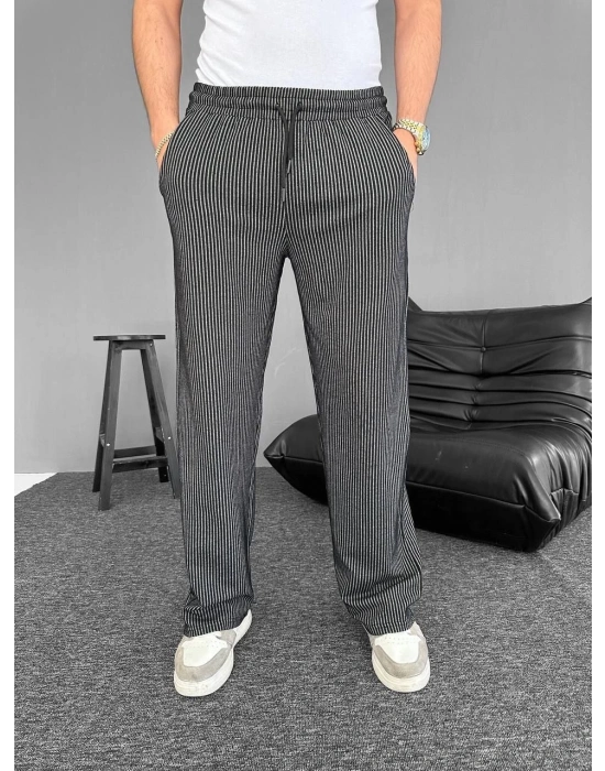 Su Yolu Çizgili Cepli Pantalon - Siyah -