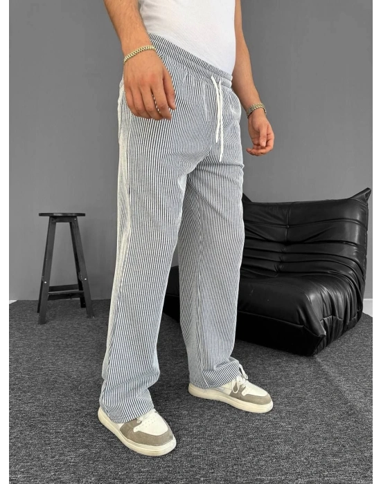 Su Yolu Çizgili Cepli Pantalon Yazlık - Gri -