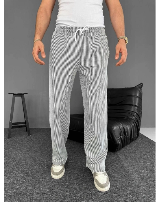 Su Yolu Çizgili Cepli Pantalon Yazlık - Gri -
