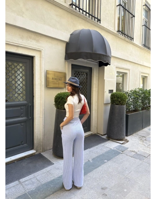 Su Yolu Çizgili kolay Kombinle Ne Bilir Cepli Pantolon - Açık Mavi -