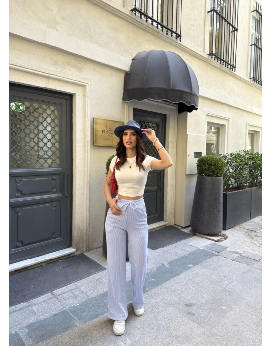 Su Yolu Çizgili kolay Kombinle Ne Bilir Cepli Pantolon - Açık Mavi -