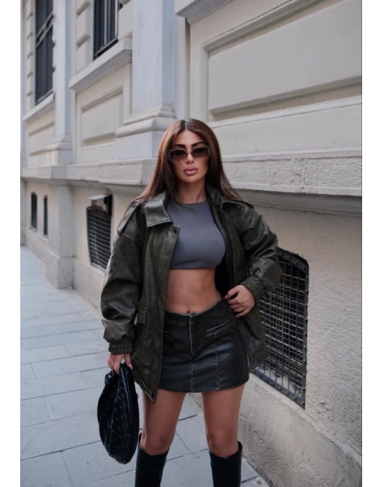 Suni Deri Pilot Ceket -