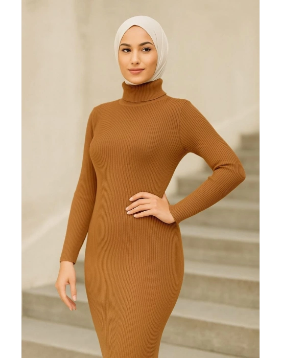 Tesettür Triko Elbise  Kahverengi -