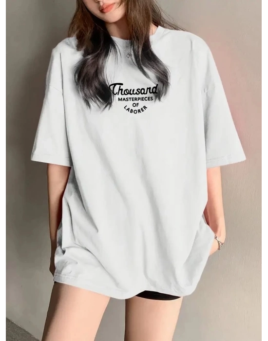 Thousand Ön Arka Baskılı Oversize Bisiklet Yaka T-shirt - Beyaz -