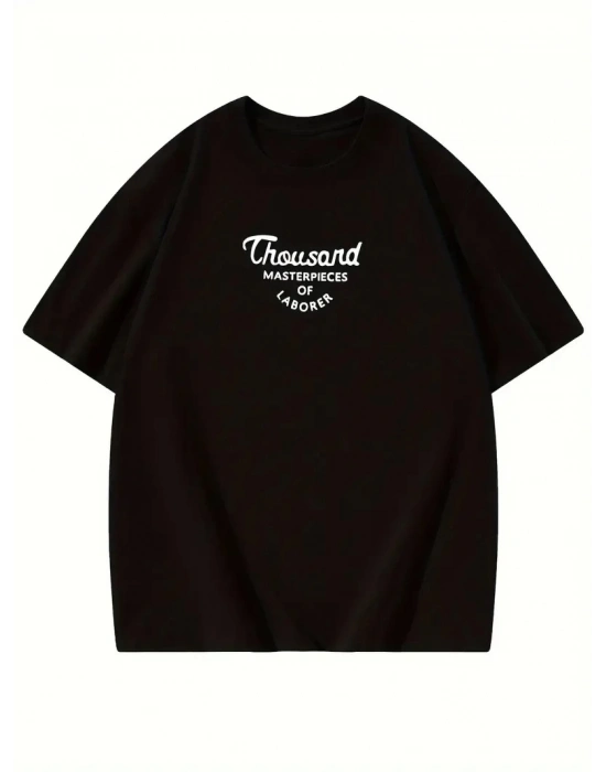 Thousand Ön Arka Baskılı Oversize Bisiklet Yaka T-shirt - Siyah -