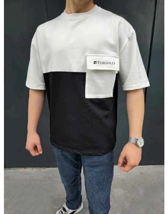 Torba Cep Detaylı  Parçalı T-Shirt - Siyah -