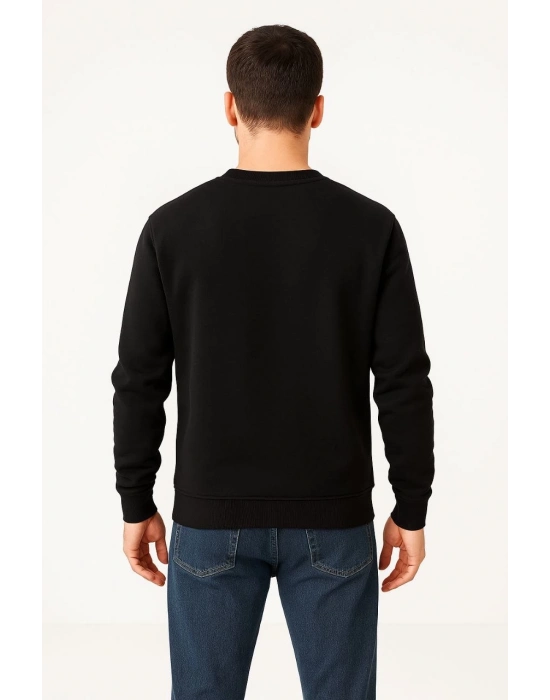 Üç İplik Düz Bisiklet Yaka SweatShirt - Siyah -