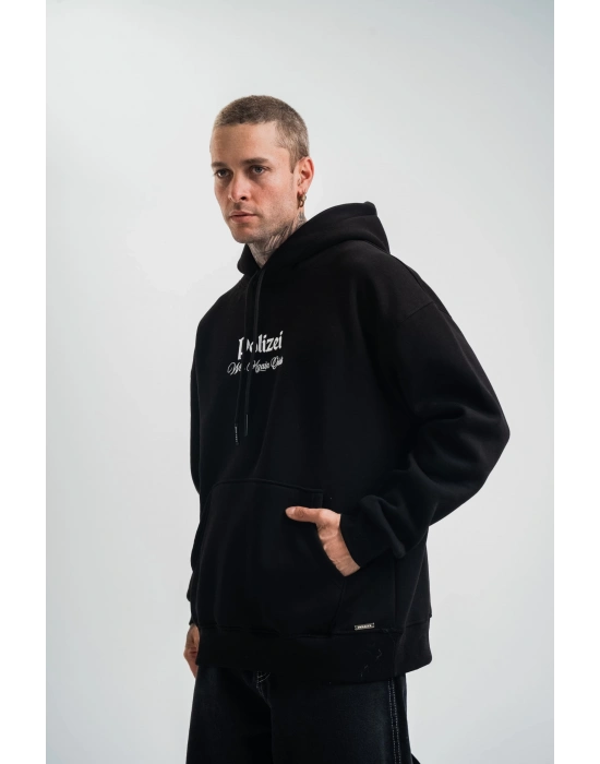 Üç İplik Kapşonlu Dijital Patchli SweatShirt - Siyah -