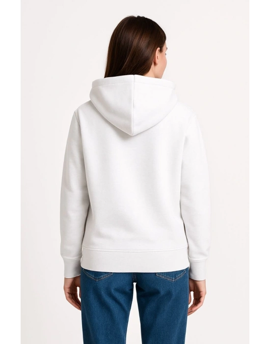 Üç İplik Kapüşonlu Kanguru Çepli SweatShirt hoodie - Beyaz -