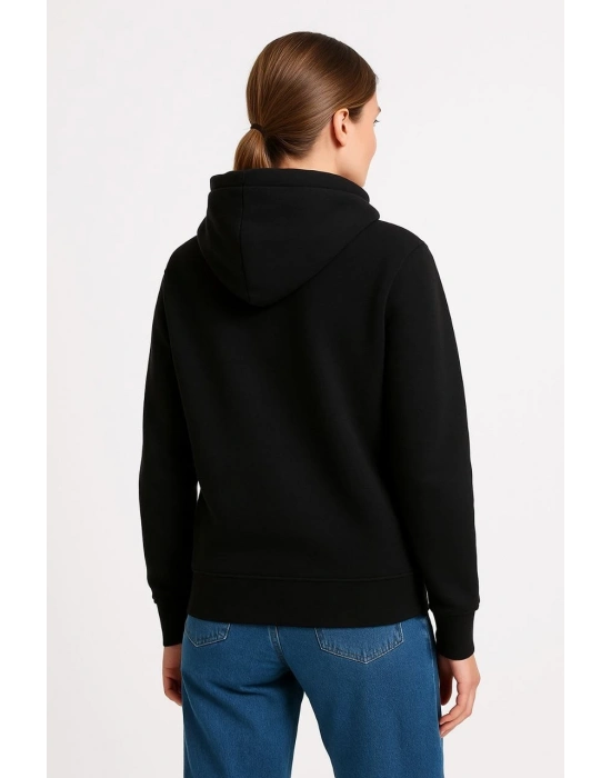 Üç İplik Kapüşonlu Kanguru Cepli Sweatshirt hoodie - Siyah -