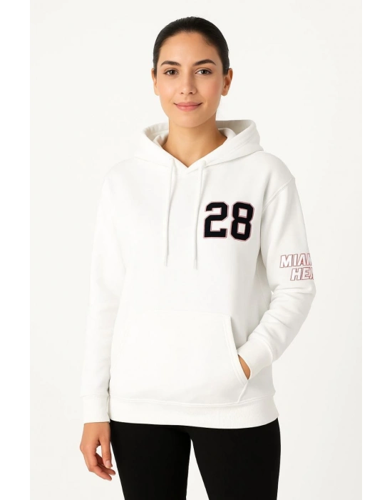 Üç İplik Kapüşonlu Ön ve Arka Baskılı SweatShirt hoodie - Beyaz -