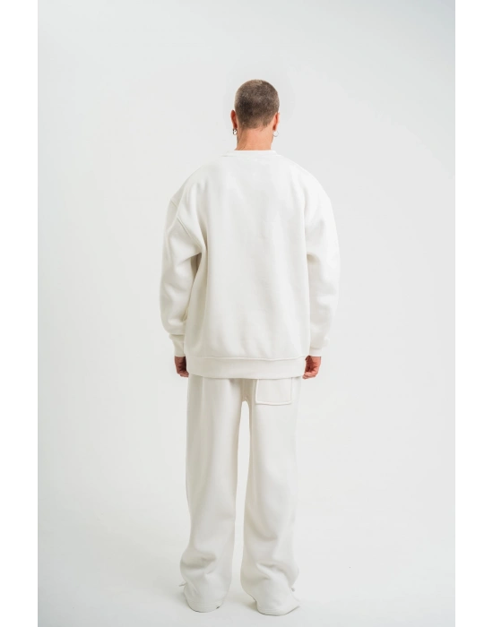 Uzun Kol Bisiklet Yaka Basic SweatShirt - Beyaz -