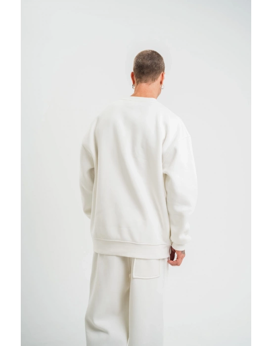 Uzun Kol Bisiklet Yaka Basic SweatShirt - Beyaz -