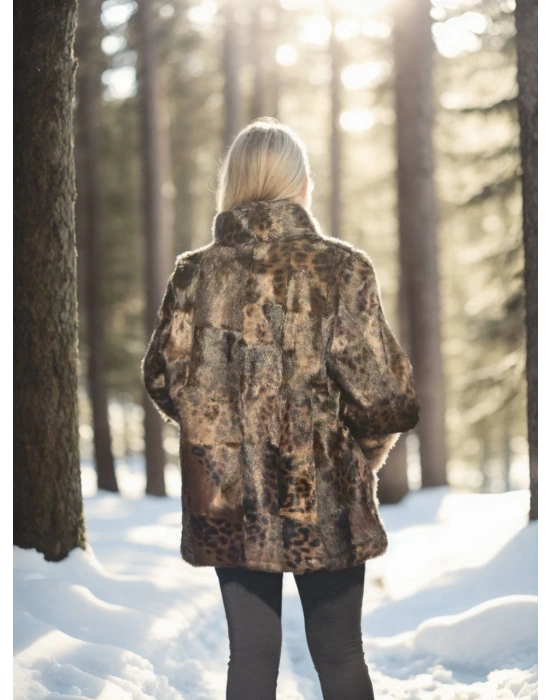 Uzun Kollu Deri Ceket - Leopar -