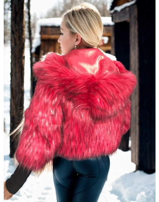 Uzun Kollu Kürk - Bordo -