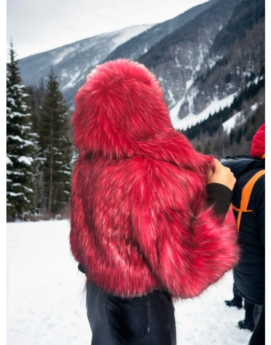 Uzun Kollu Kürk - Bordo -