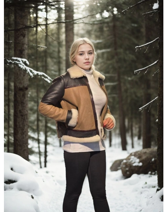 Uzun Kollu Yakalı Hakiki Kürk - Kahve -