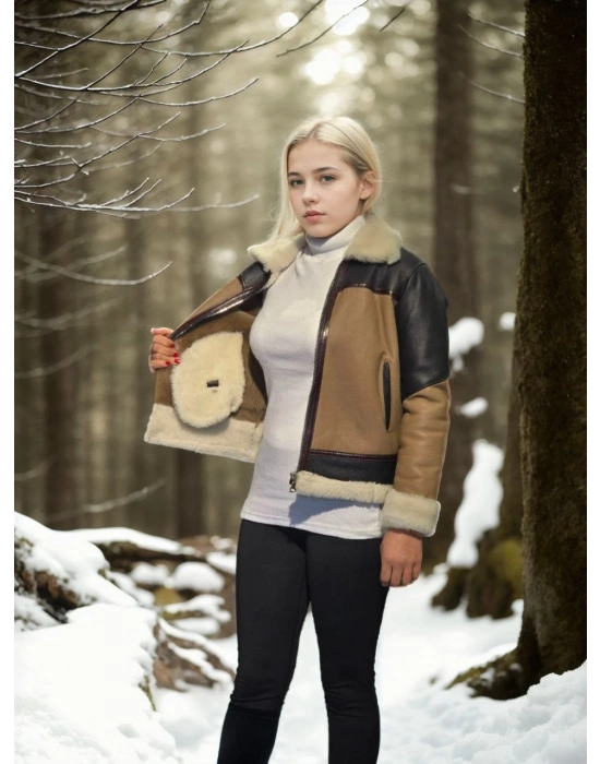 Uzun Kollu Yakalı Hakiki Kürk - Kahve -