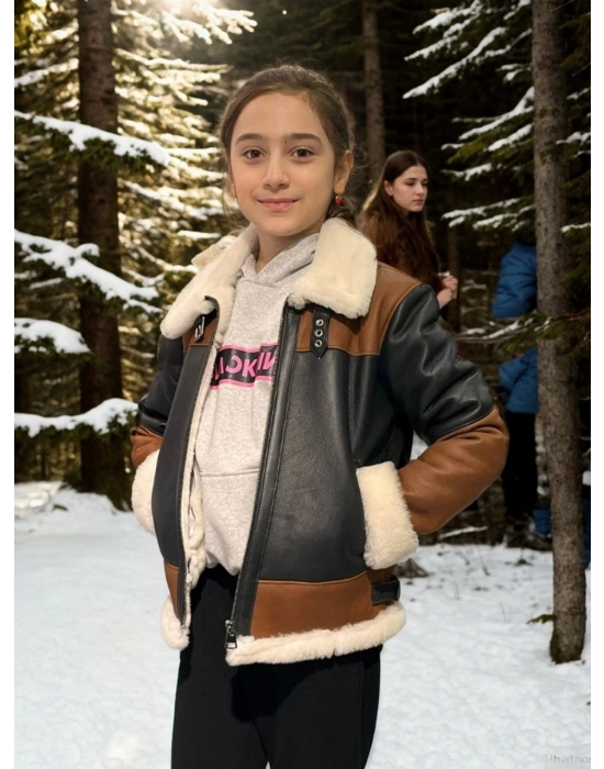 Yakalı Parçalı Kürk - Kahve -