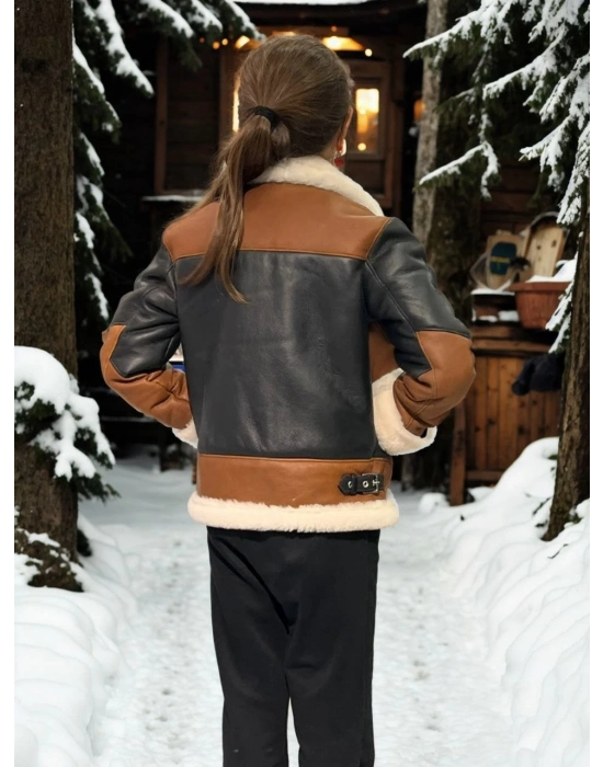 Yakalı Parçalı Kürk - Kahve -