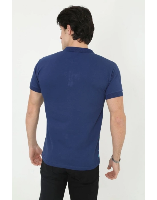 Yakalı Slim Fit Pike Çizgili T-Shirt - Mavi -