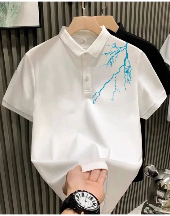 Yakası Düğmeli Oversize Baskılı T-Shirt - Beyaz -