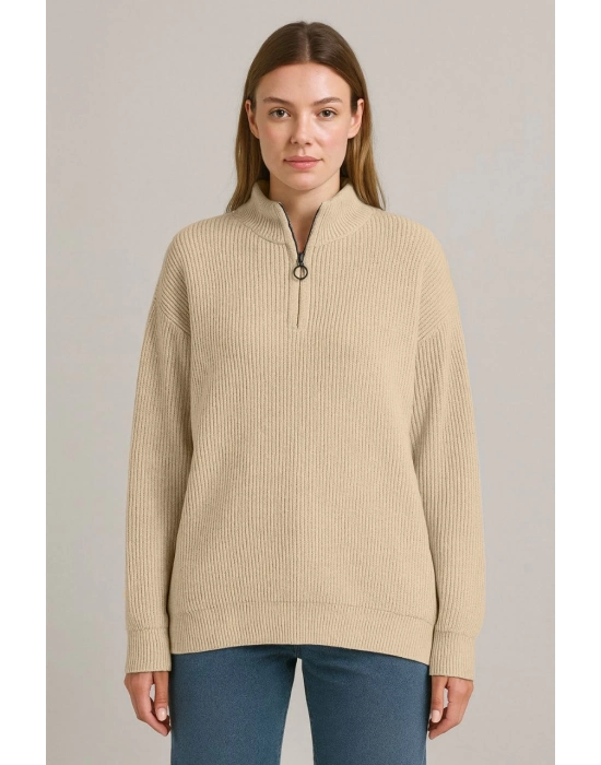 Yarım Fermuarlı Triko Kazak – Selanik Örgü -