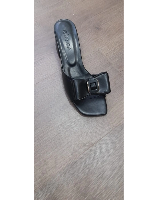 Veor Siyah Cilt Topuklu Terlik