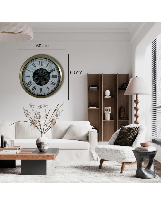 ® Vintage Atlas Tasarım 60 Cm Çarklı Duvar Saati