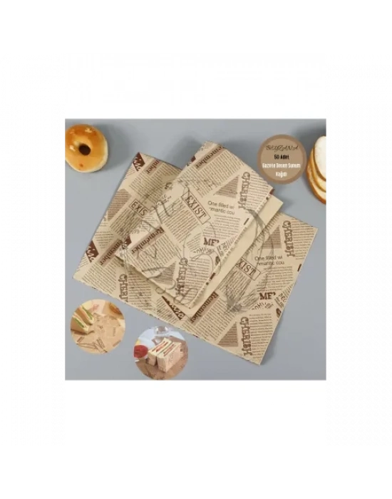 Vintage Gazete Desenli Sunum Kağıdı 50 Adet