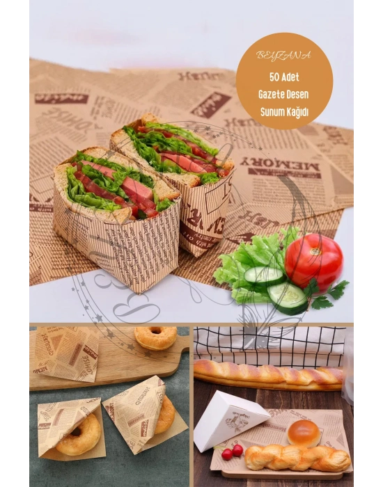 Vintage Gazete Desenli Sunum Kağıdı 50 Adet