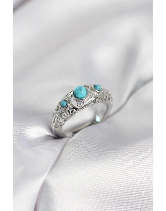 ® Vintage Model Mavi Taşlı Gümüş Renk Kadın Yüzük