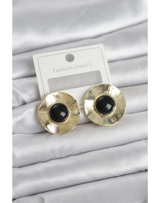 ® Vintage Model Siyah Gold Renk Pirinç Kadın Küpe