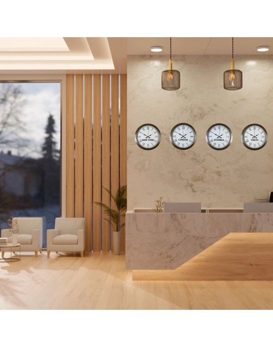 Vintage World 4’lü Metal Eskitme 36 cm Dünya Saati Seti