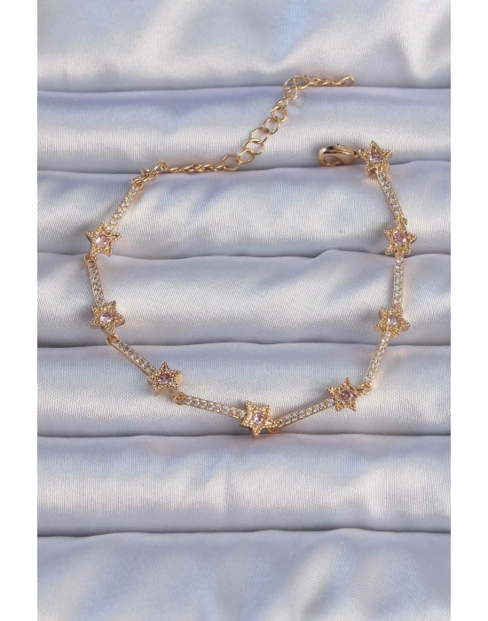 ® Vip Seri Pirinç Altın Renk Zirkon Taşlı Yıldız Model Bileklik