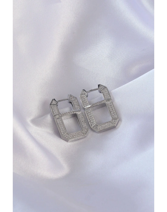 ® Vip Seri Pirinç Gümüş Renk Zirkon Taşlı Serenay Küpesi