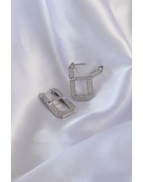 ® Vip Seri Pirinç Gümüş Renk Zirkon Taşlı Serenay Küpesi