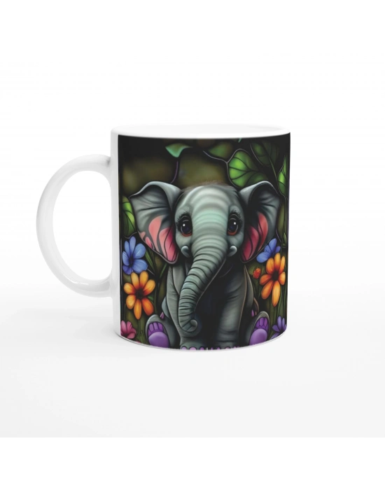 Vitray Stil Çiçekli Fil Temalı Sevimli Kupa Bardak