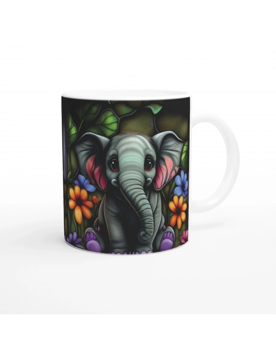 Vitray Stil Çiçekli Fil Temalı Sevimli Kupa Bardak