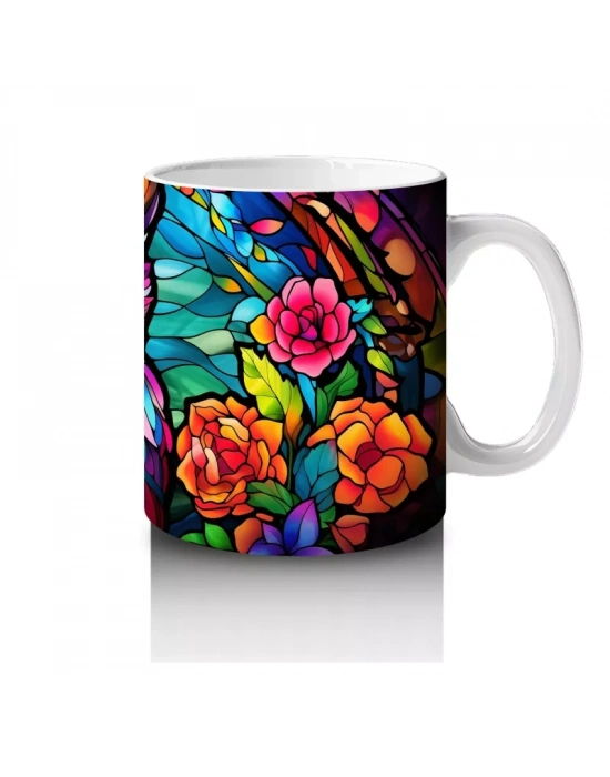 Vitray Tarzı Renkli Baykuş İllüstrasyonu – Baskılı Kupa