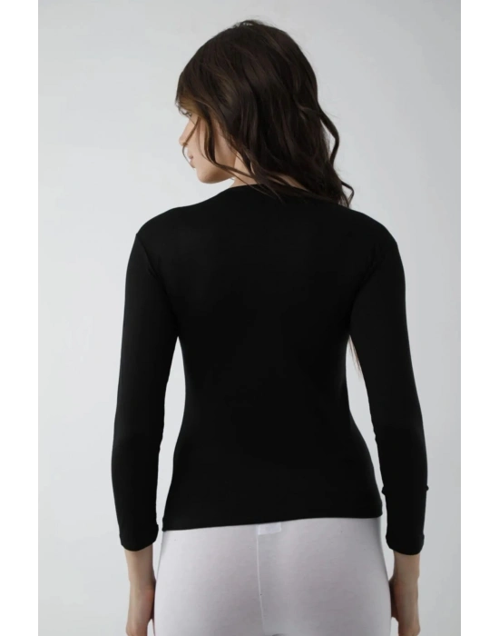 Vivaldi Kadın Siyah Uzun Kol Bisiklet Yaka Body Likralı 352