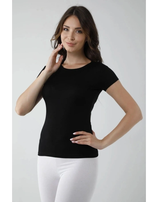 Vivaldi Kadın Siyah Yarım Kollu Açık Yaka Badi 351