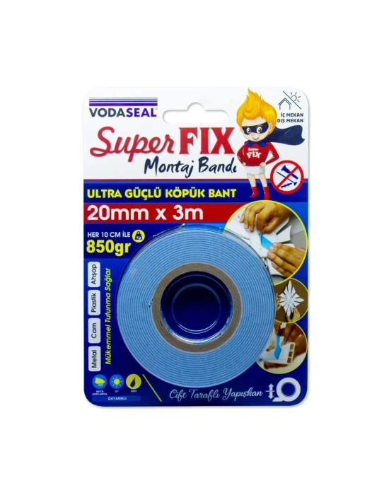Vodaseal Süper Fix Çift Taraflı Montaj Bandı 20 mm 3 Metre