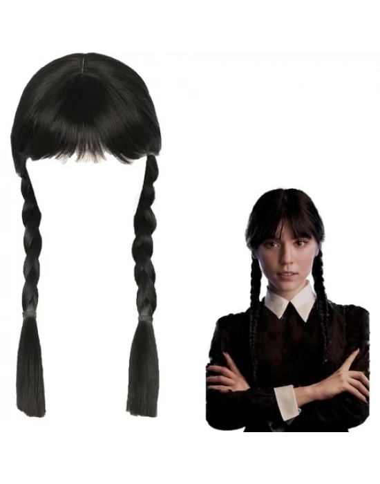 Wednesday Siyah Örgülü Peruk