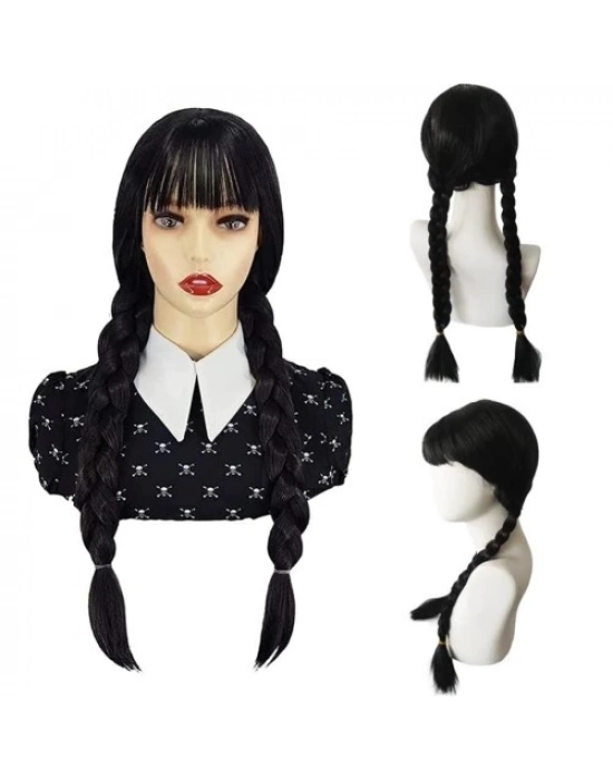 Wednesday Siyah Örgülü Peruk
