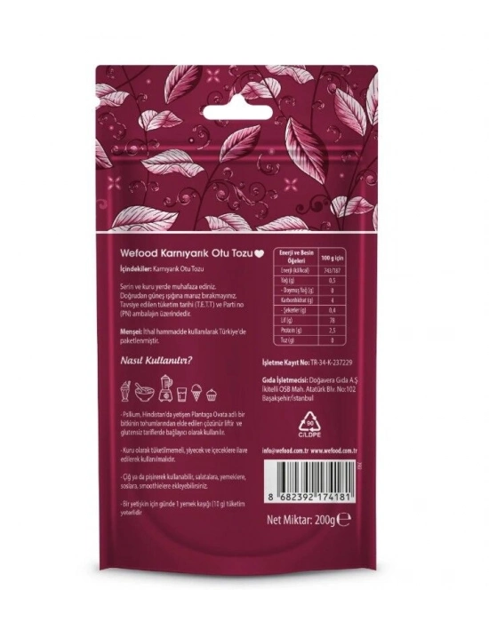 Wefood Organik Karnıyarık Otu Tozu 200 Gr