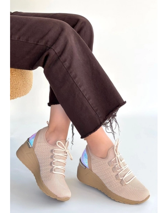 Weor Bej Triko Bağcıklı Spor Ayakkabı