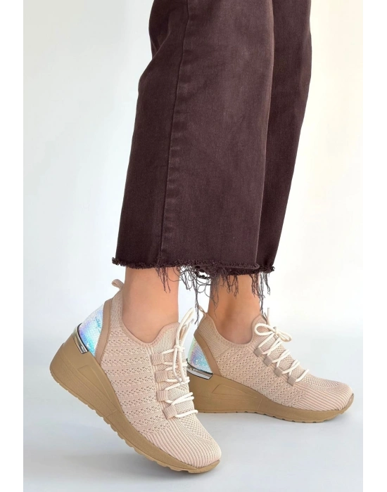 Weor Bej Triko Bağcıklı Spor Ayakkabı