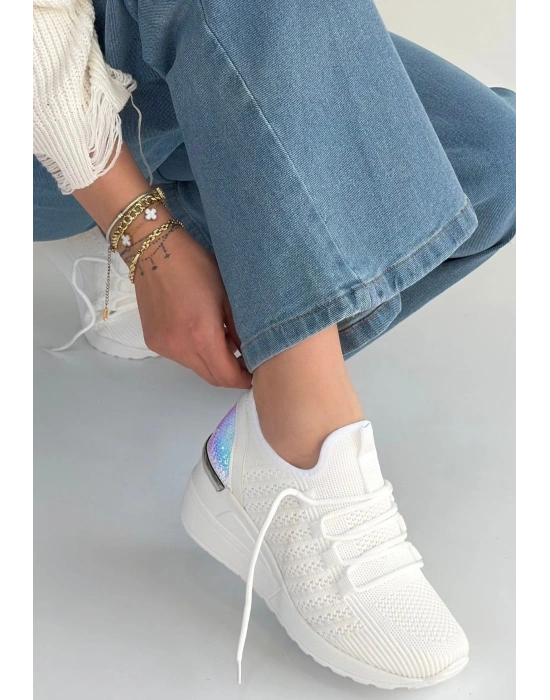 Weor Beyaz Triko Bağcıklı Spor Ayakkabı