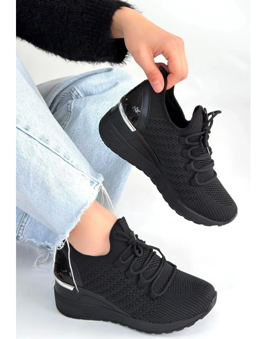 Weor Siyah Triko Bağcıklı Spor Ayakkabı